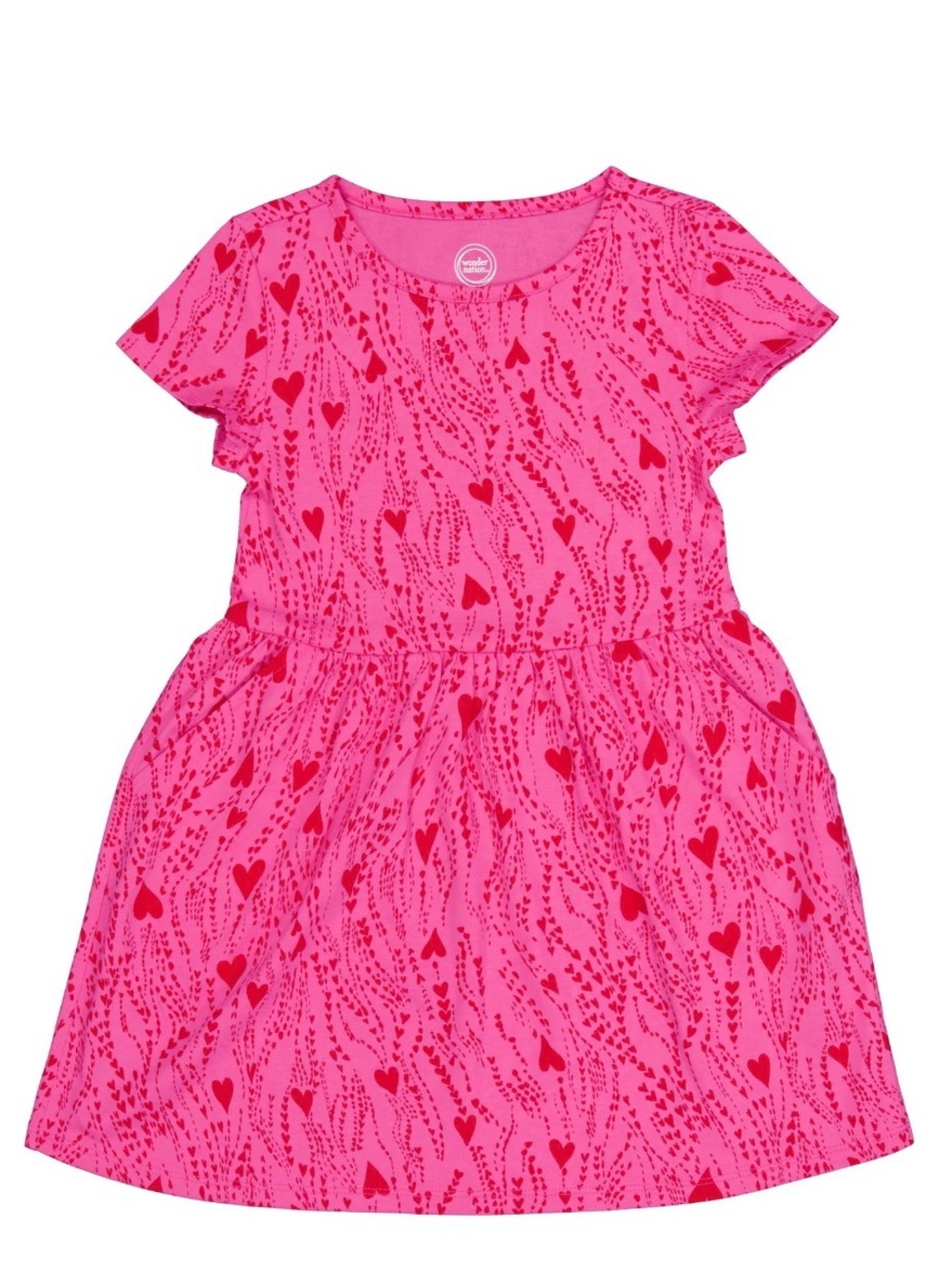 Girls' Pink Heart Print Short Sleeve Dress